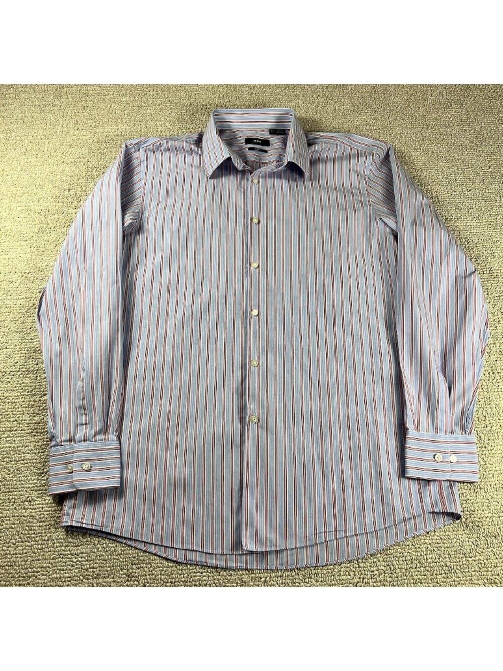 Hugo Boss Sharp Fit Button Down Shirt Blue Red White Men’s Size 17.5 / XL